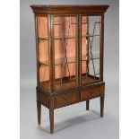 A 19th century inlaid-mahogany display cabinet fitted two plate-glass shelves with parquetry lower