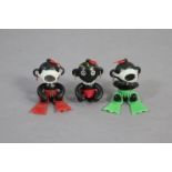Three Chinese plastic “Koinobori Minky” character figures including Winky Blinky & Dakko Chan, circa