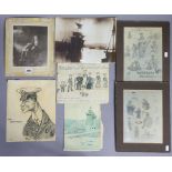 Five various early 20th century drawings, paintings, & illustrations.