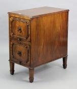 A mahogany dwarf two-drawer filing cabinet on short square tapered legs, 16¾” wide x 31¾” high x