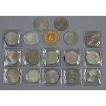 Three commemorative £5 coins; twelve various commemorative crowns; & two other commemorative coins.