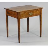 A 19th century oak & elm side table fitted frieze drawer, & on four square tapered legs, 29” wide