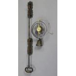 A vintage bronzed servant’s bell with a coiled bracket, & with a cast-iron crankarm, 29” high.