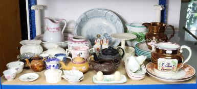 Various items of 19th century porcelain & china, a Copeland floral-painted tile, a white-glazed pott