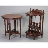 A late Victorian mahogany octagonal occasional table on ring-turned legs with open undertier, 24”