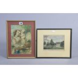 A small watercolour painting of a lady & child signed Tina Robinson & dated 74, 10¼” x 7”; & a small