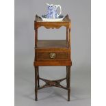 A 19th century inlaid mahogany square two-tier washstand fitted drawer to the lower tier, on round