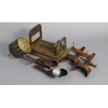 A vintage wooden graphoscope (in two sections); four stereoscopes; & a zoetrope section.