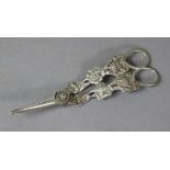 A pair of modern silver grape scissors with cast vine-leaf stems; Birmingham 1998, by P.J.M. (3oz).