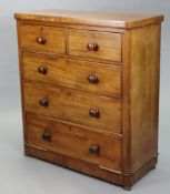 A Victorian mahogany small chest fitted two short & three long graduated drawers with turned knob