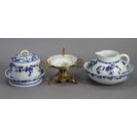 A Minton’s china blue & white floral decorated stilton dish (w.a.f.); a similar matched toilet jug &