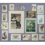 Nine various Victorian greetings cards; together with numerous illustrations.