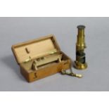 A vintage brass botanist’s folding flea microscope with a bone handle, 3” long, & a brass student’