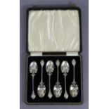 A set of six Liberty & Co. Cymric silver teaspoons of Art Nouveau design, with flower-bud terminals;