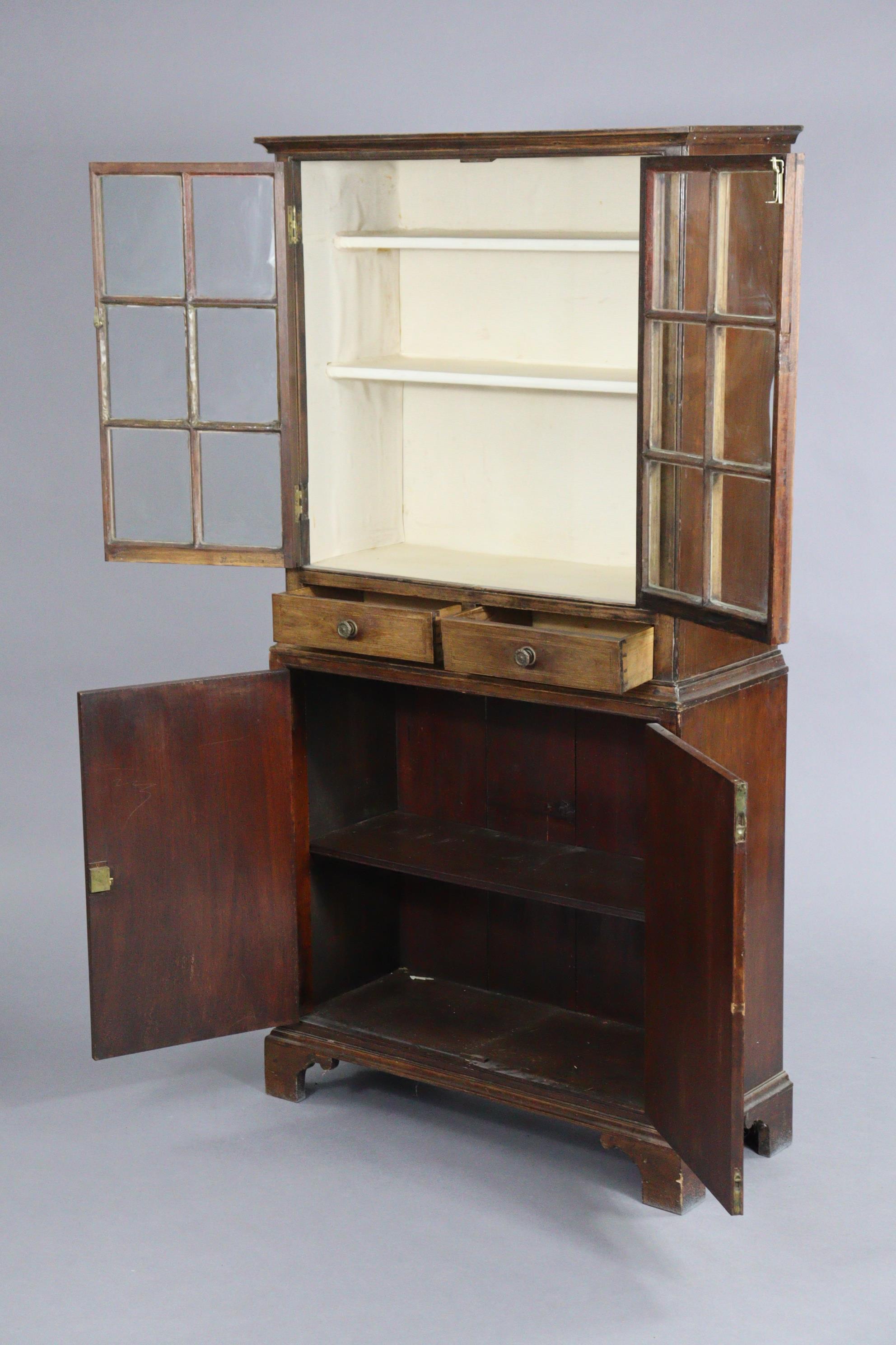 A 19th century inlaid mahogany display cabinet, fitted two shelves to the top, enclosed by pair of - Image 2 of 3