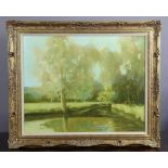 RICHARD EWEN (1928-2009). A tree-lined river landscape, Signed & dated “Ewen 1978”; oil on canvas: