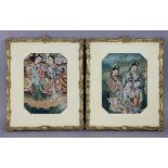 A PAIR OF 19th century CHINESE SCHOOL PAINTINGS ON MICA, each depicting female court attendants, 8½”