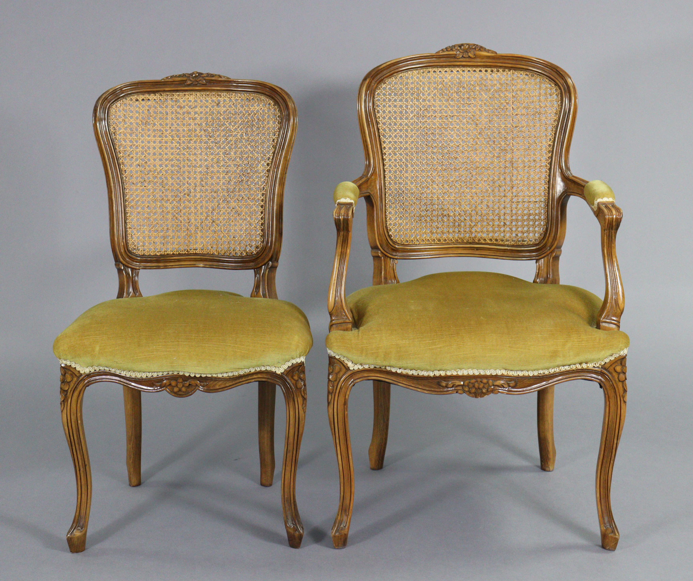 A MEUBLES FRANCAIS Ltd fauteuil in the 19th century style with cane back, padded seat & arms