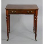 A Victorian mahogany side table with rounded corners to the plain rectangular top, fitted frieze