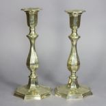 A pair of Victorian silver plated & engraved candlesticks with octagonal baluster columns, 10½” high