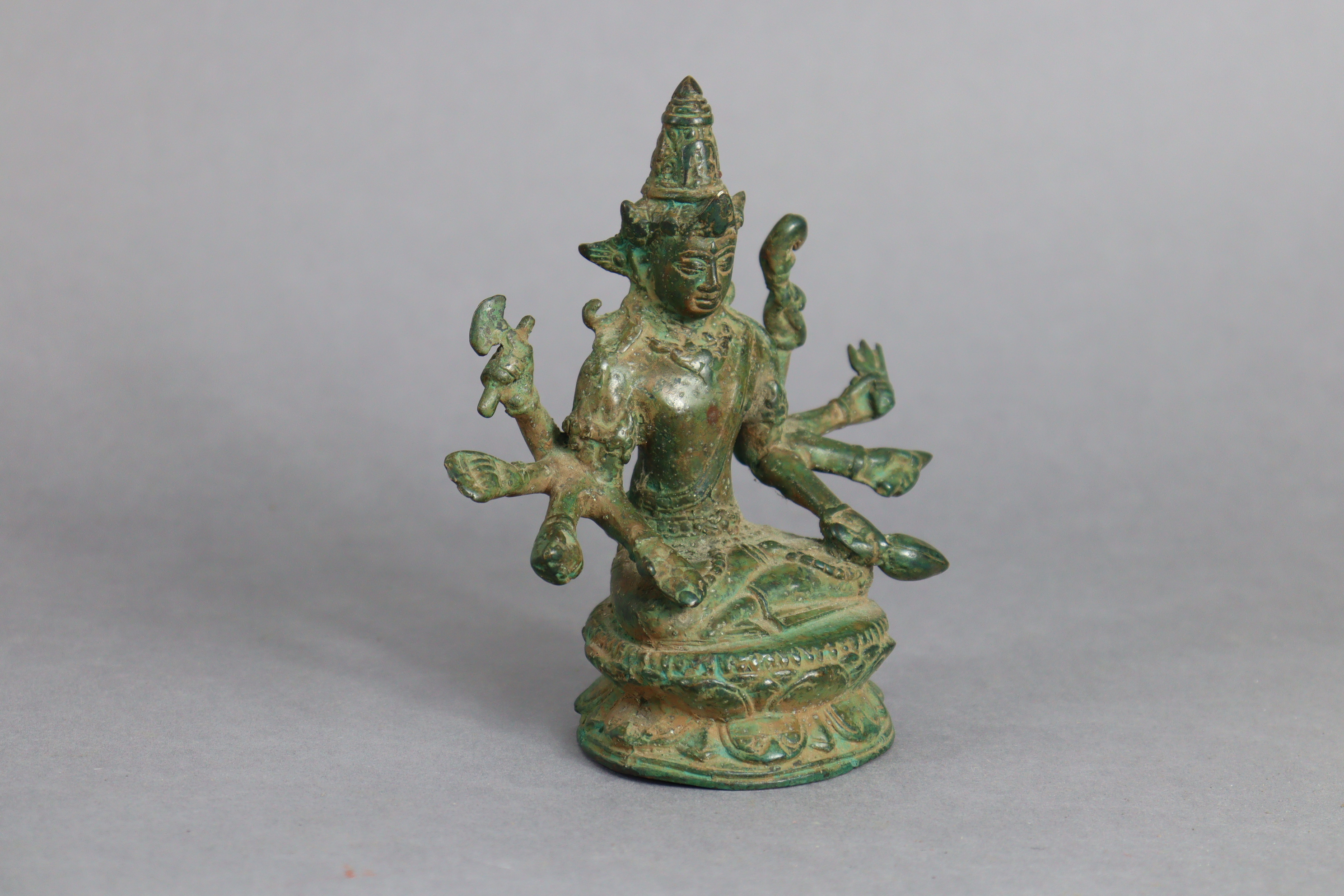 A Sino-Tibetan bronze model of Usnisa Vijaya, seated on double-lotus base, 6” high. - Image 2 of 5