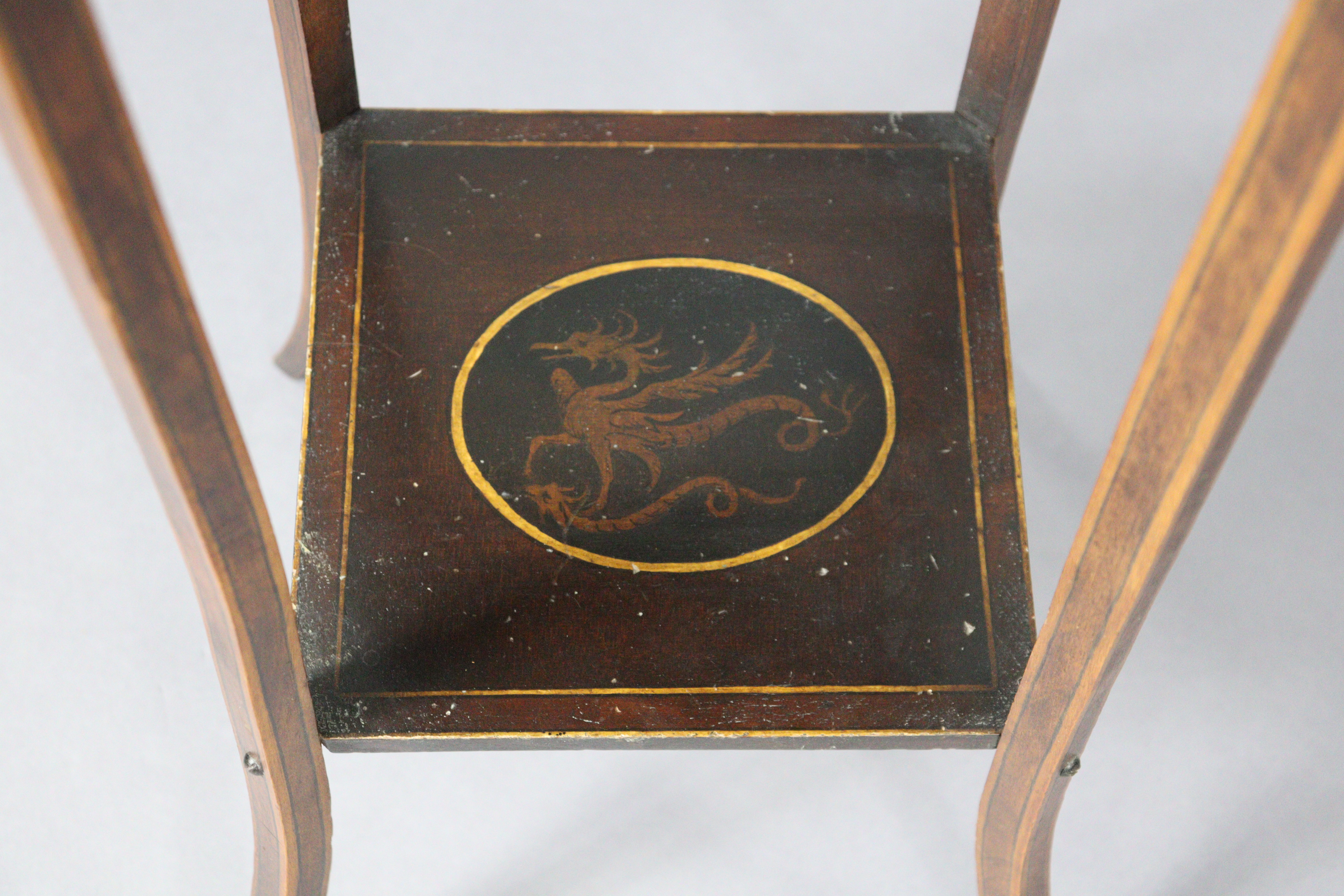 An early-mid 20th century square occasional table with painted floral decoration, on slender - Image 3 of 5