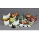 A collection of fifteen various Victorian pottery & pressed glass hen-on-nest tureens; & a small