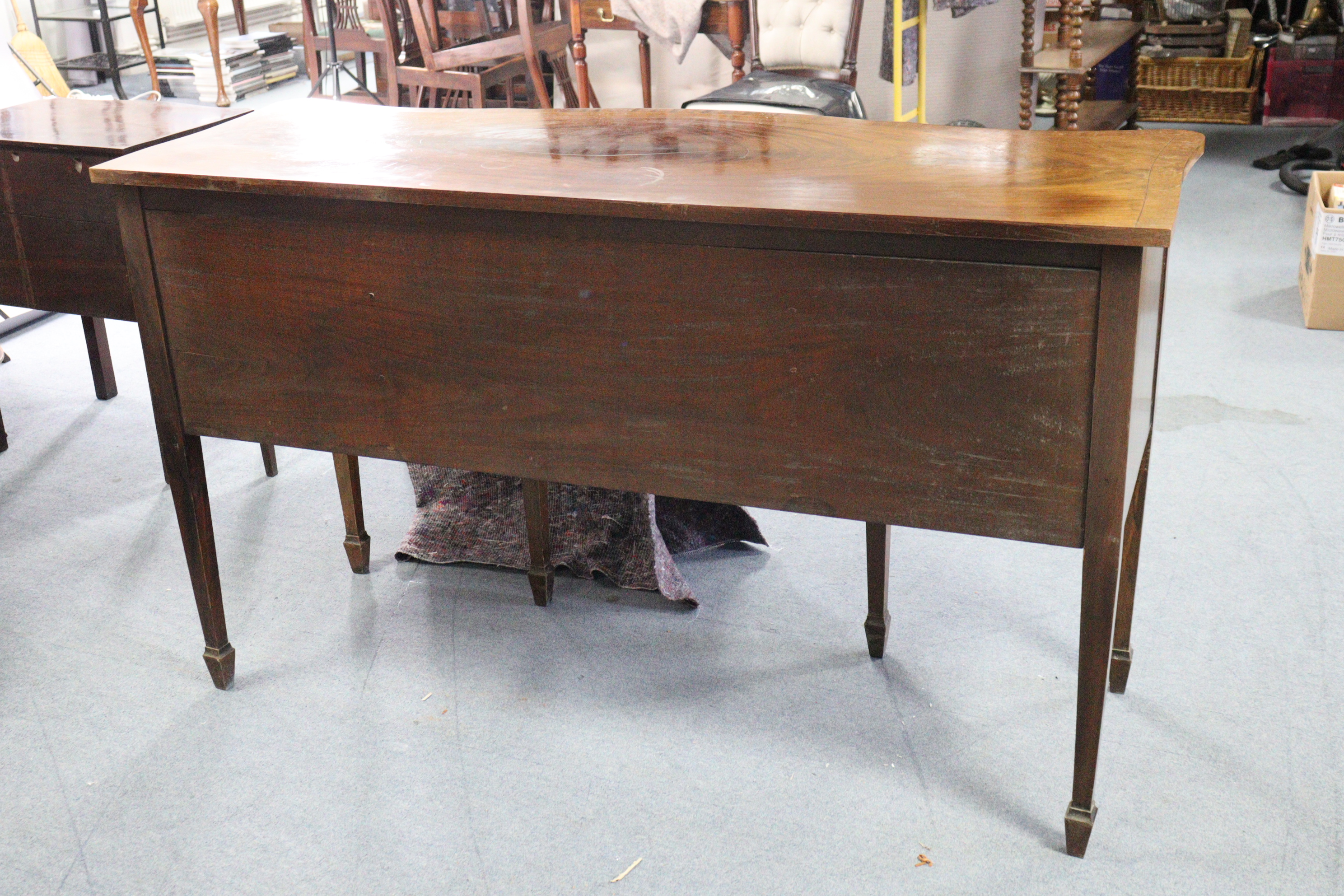 A regency-style serpentine-front mahogany sideboard, with crossbanded rectangular top, fitted single - Image 7 of 7