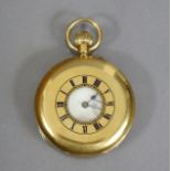 An Edwardian 18ct. gold half-hunter gent’s pocket watch, the white enamel dial with black roman