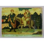 An early 19th century reverse painting on glass titled “The Flight into Egypt “, publ. March 1809 by