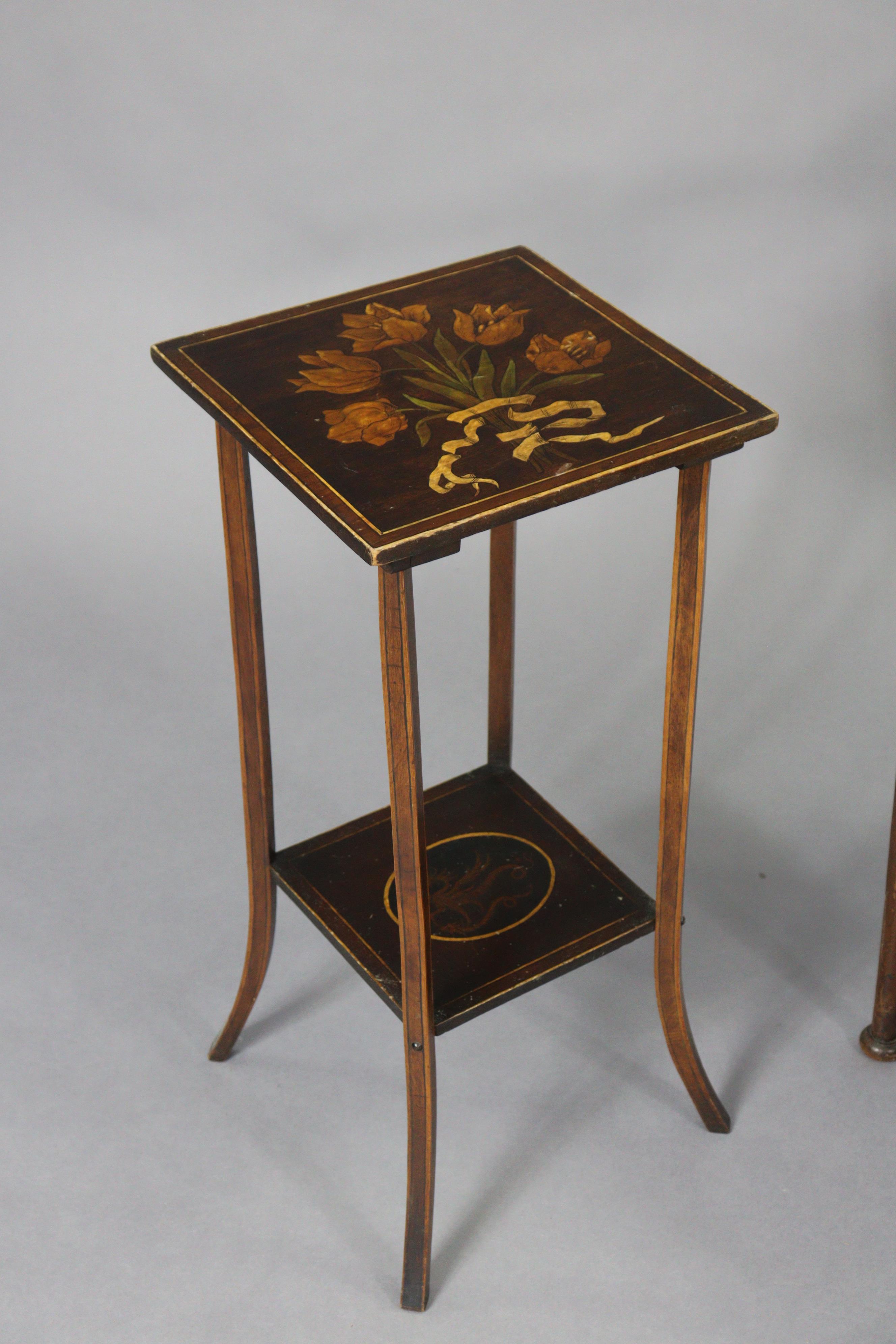 An early-mid 20th century square occasional table with painted floral decoration, on slender - Image 2 of 5