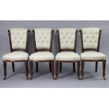 A set of four Victorian mahogany dining chairs, with padded backs & seats upholstered light grey