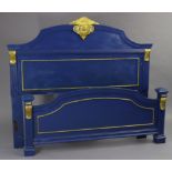 A continental-style blue & gold painted wooden double bedstead (slight faults), 66” wide.