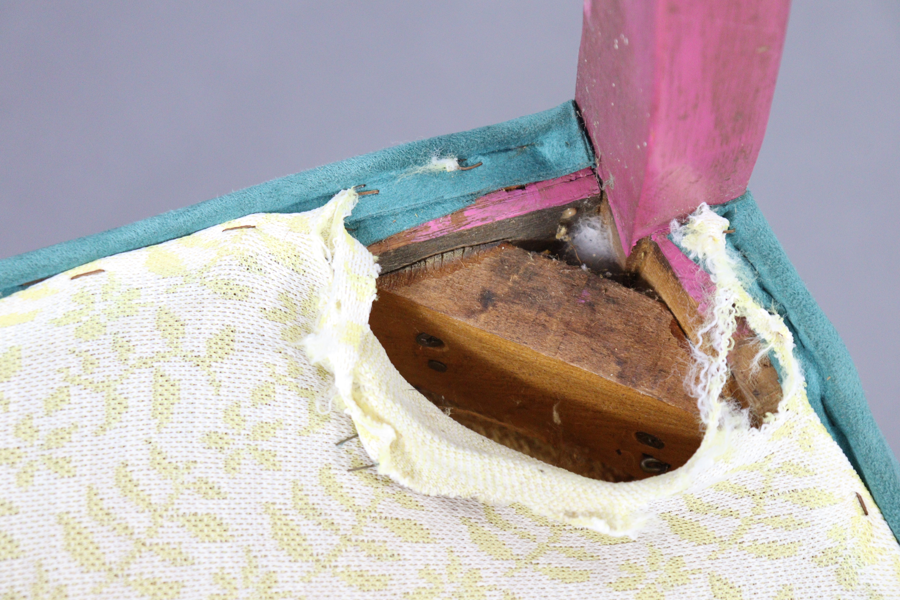 A Chippendale style painted wooden frame elbow chair with a padded seat & back upholstered blue velo - Image 5 of 6