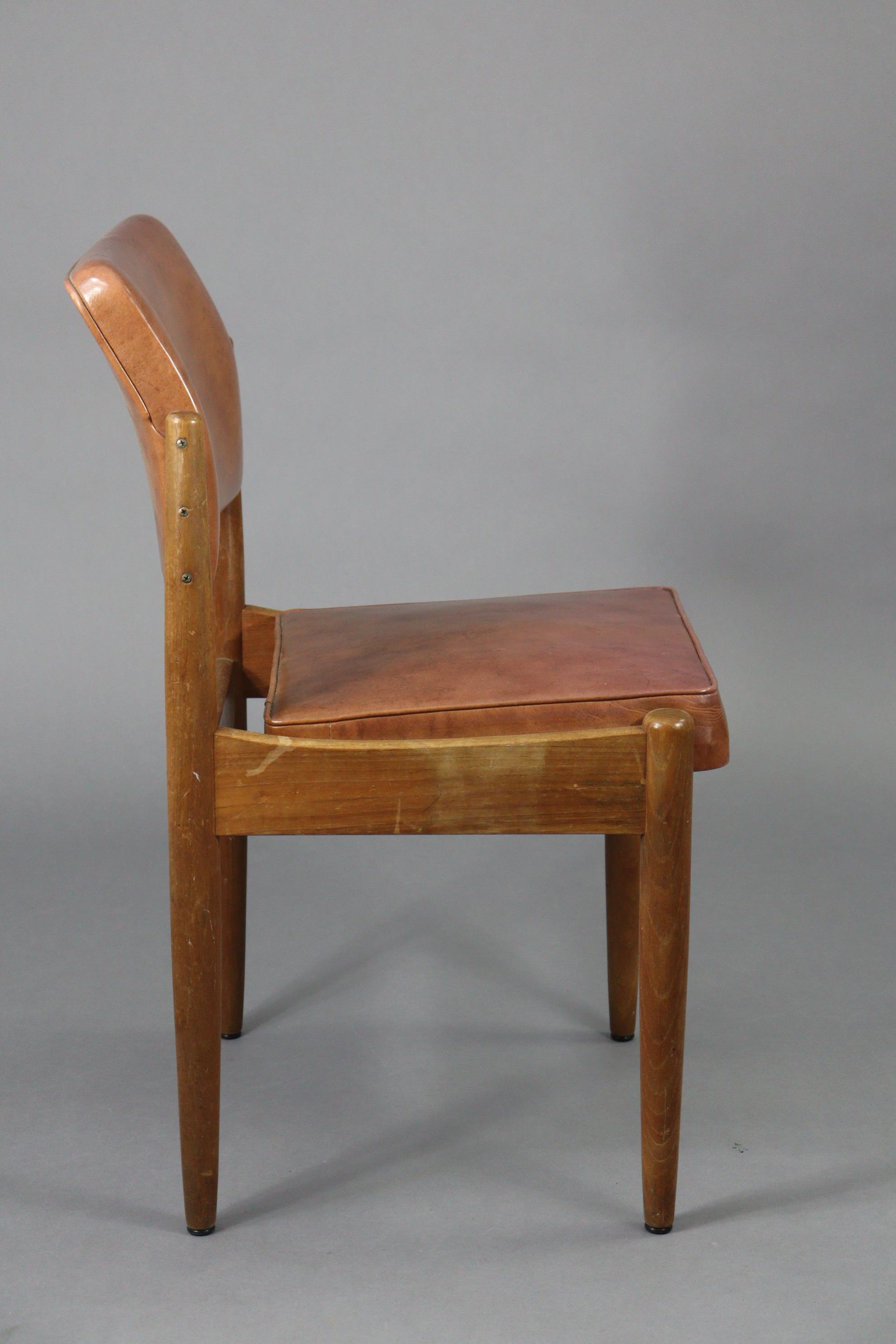 A mid-20th century teak side chair with a padded seat & back upholstered pig skin, & on round - Image 2 of 4