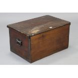 A hardwood storage trunk with a hinged lift-lid, & with wrought-iron side handles, 27¾” wide x