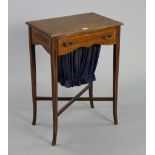 An Edwardian inlaid-mahogany sewing table fitted frieze drawer with basket below, & on square