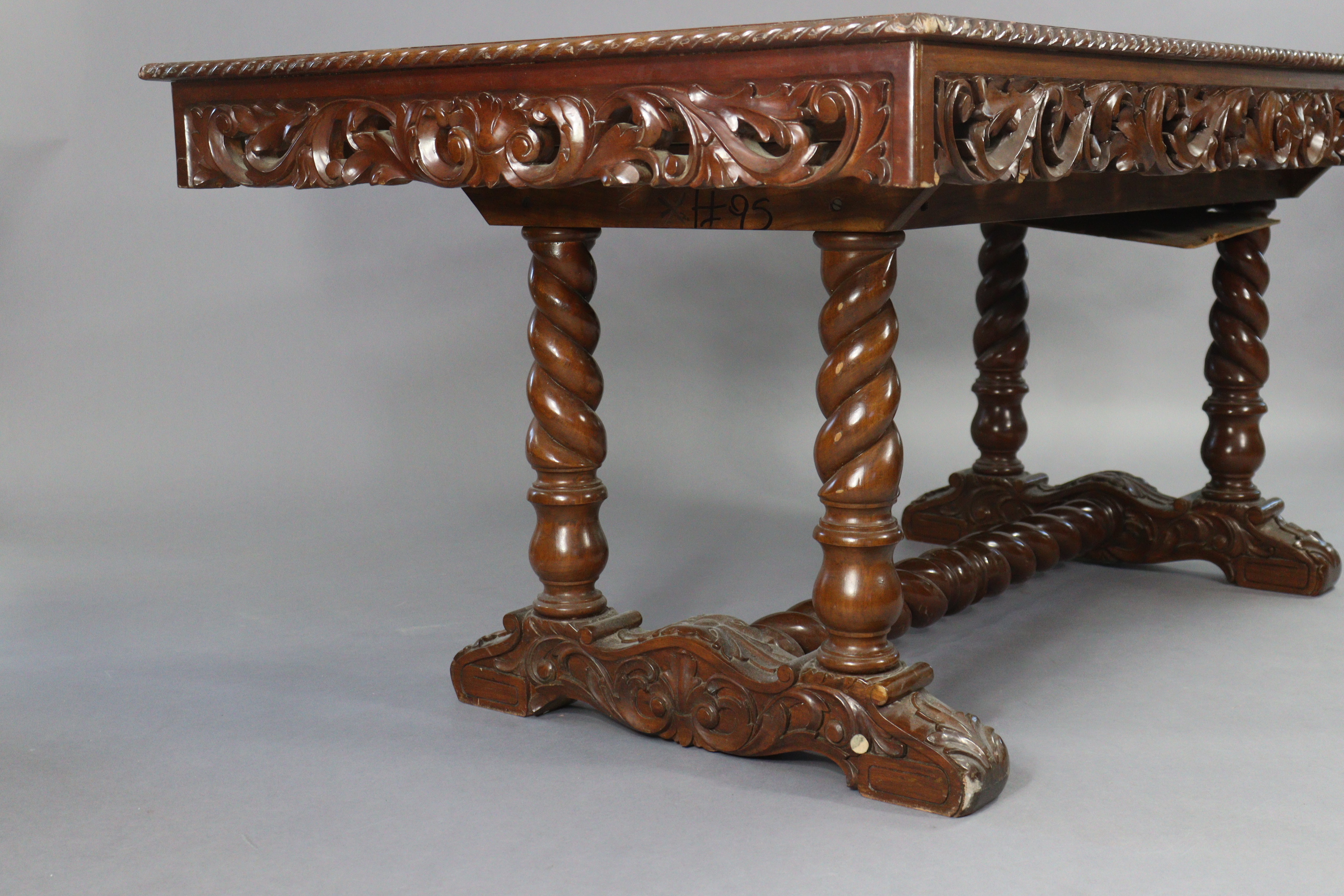 A Carolean-style dining table with a gadrooned edge to the rectangular top, having a pierced frieze, - Image 2 of 5