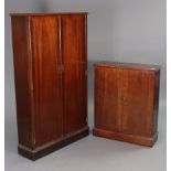 A reproduction inlaid-mahogany side cabinet fitted four shelves enclosed by a pair of panel doors,
