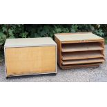Two light grey laminate plan/artist’s chests (one fitted four sliding trays, the other three sliding