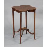 A late 19th century inlaid satinwood quatre-lobe occasional table on slender square tapered legs