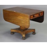 Another 19th century mahogany drop-leaf dining table fitted end drawer, & on a square tapered centre