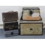 Various vintage hand tools contained in four wooden chests; & a modern toolbox.