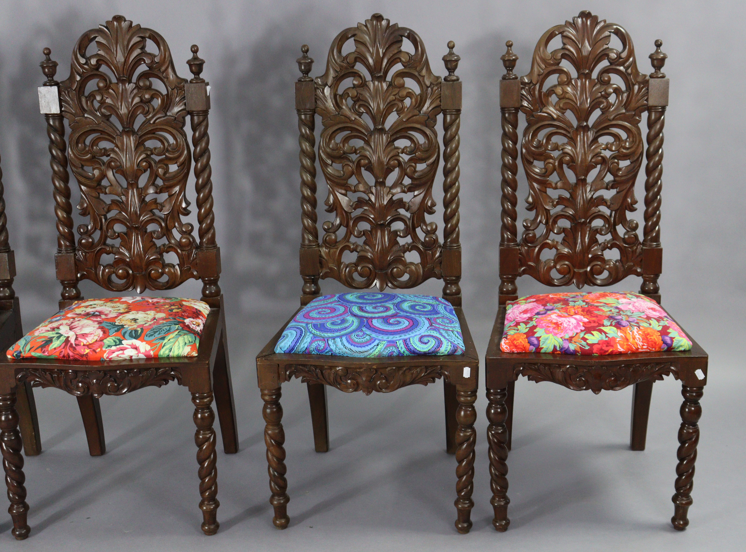 A set of six Carolean-style hardwood dining chairs (including a pair of carvers), each with a - Image 6 of 9