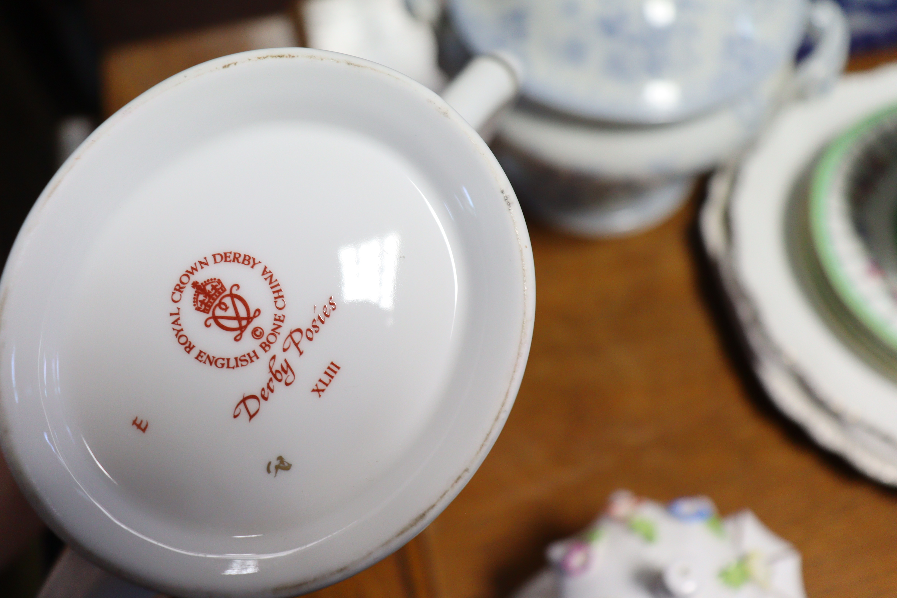 A Royal Crown Derby “Derby Posies” coffee pot; a Coalport pastille burner “The Parasol House”; two - Image 6 of 7