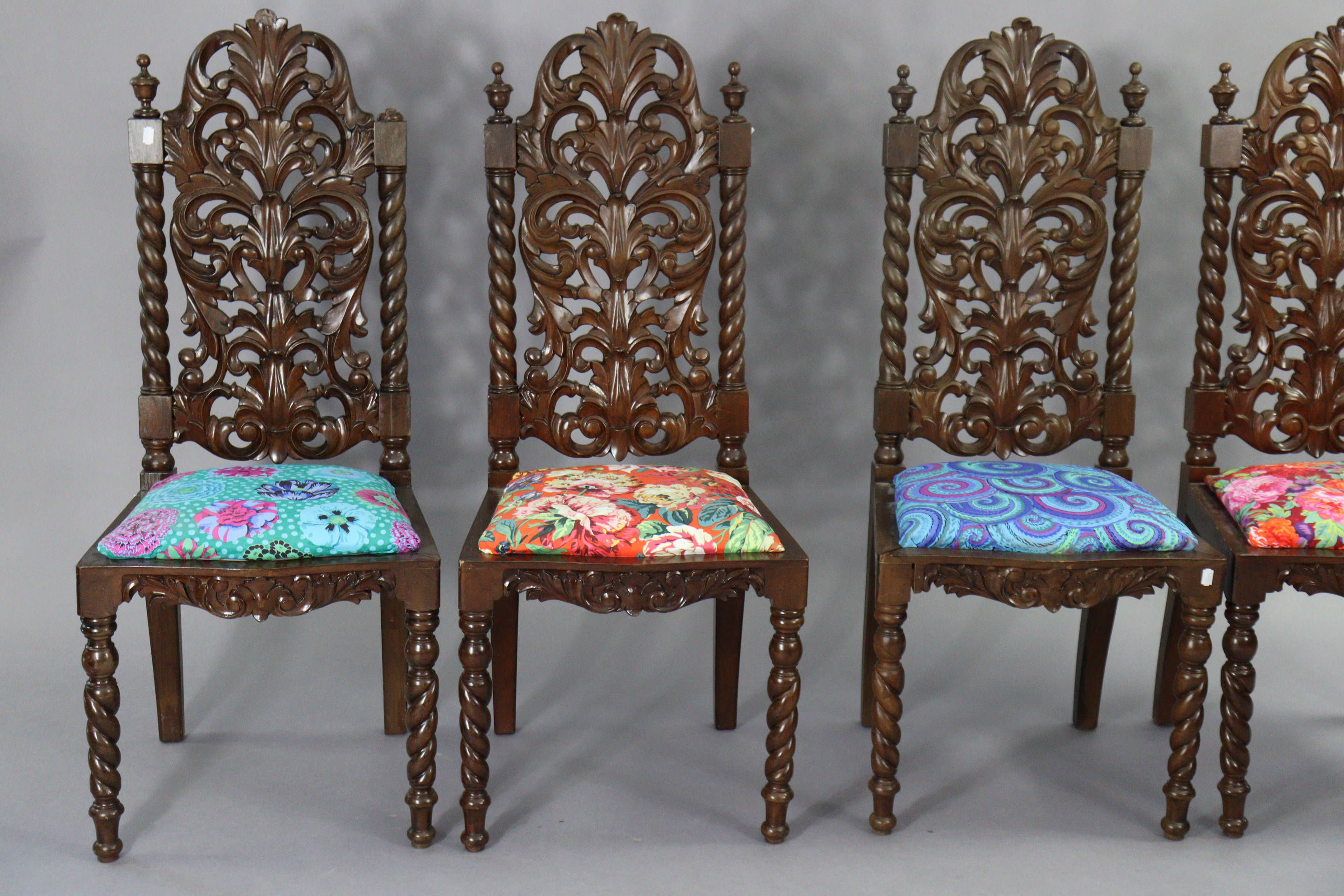 A set of six Carolean-style hardwood dining chairs (including a pair of carvers), each with a - Image 5 of 9