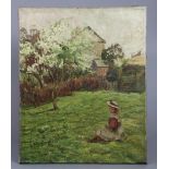 A. SUTTON (late 19th/early 20th century). A young girl in a country garden. Signed lower left &