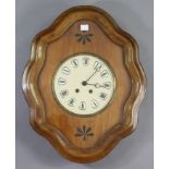 A 19th century-style continental wall clock with black roman numerals to the white enamel dial, with