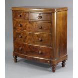 A Victorian mahogany large bow-front chest with moulded edge to the rectangular top, fitted two