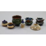 Four Doulton stoneware pots; a ditto jug & inkstand; & a ditto vase.